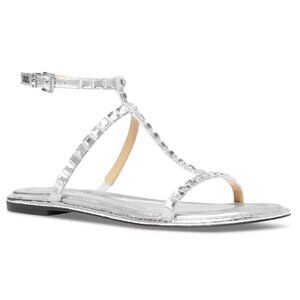 MICHAEL Michael Kors Women's "Celia" Embellished Silver Strappy Flat Sandals: 8M